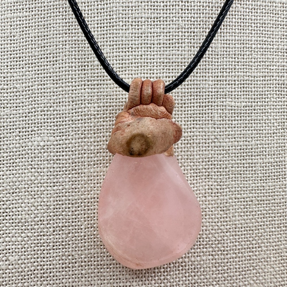 Vintage 90s Pink Rose Quartz Teardrop Pendant Necklace Y2K Jewelry